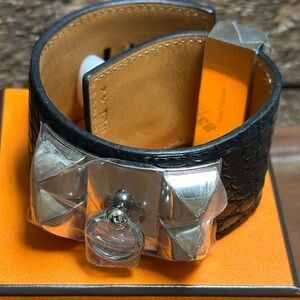 Hermès Collier de Chien CDC Bracelet Black Alligator with Palladium Hardware